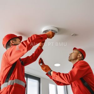 Teknisi Sedang Memasang Smoke Detector