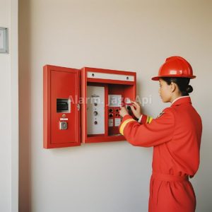 Teknisi sedang Memasang FIre Alarm Panel