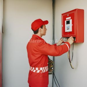 Teknisi sedang Memasang Fire Alarm Panel
