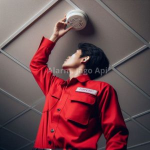 Teknisi sedang Memasang Smoke Detector